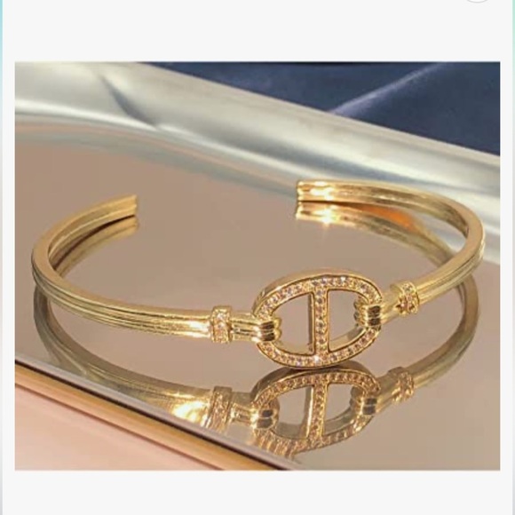 Gold Plated Mariner Coffee Bean Zircon Bangle Cuff Bracelet - Picture 5 of 7